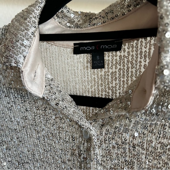 Boxy sparkle sequined button up blouse shirt silver nwot - Picture 3 of 5